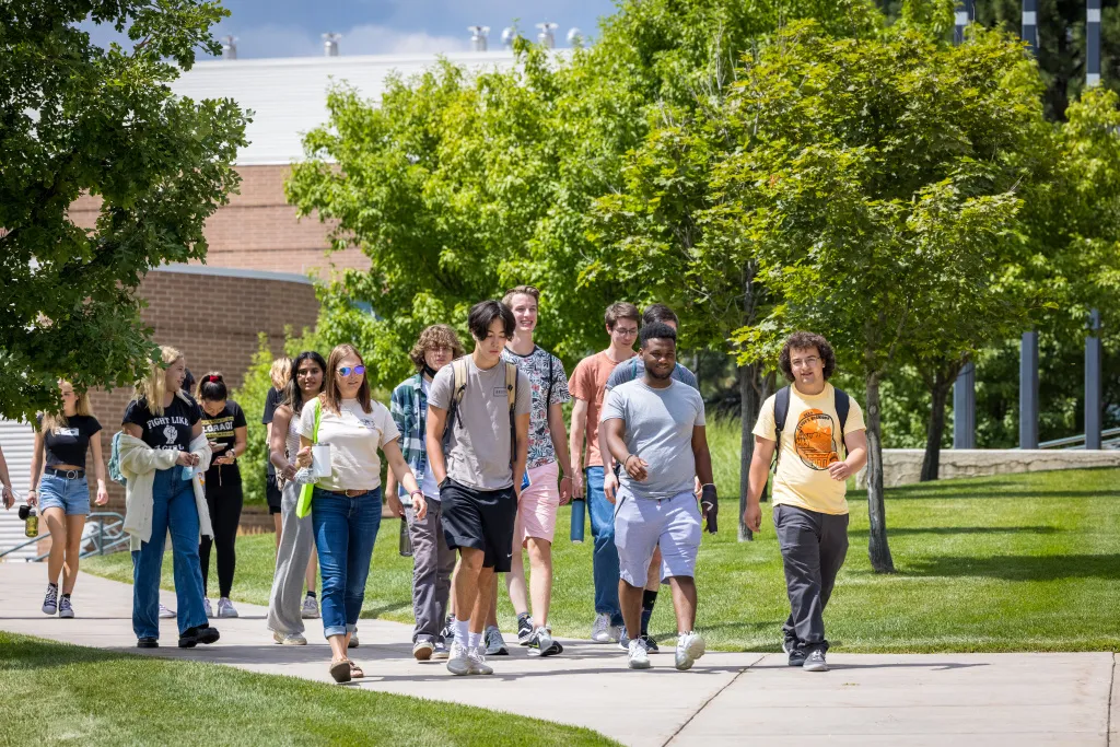 students walking on campus together